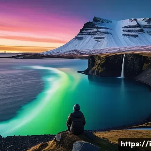 Home 27 아이슬란드 난민 및 이민 정책 - **Prompt:** A lone figure, bundled in warm winter clothing, stands on a rocky outcrop overlooking a ...