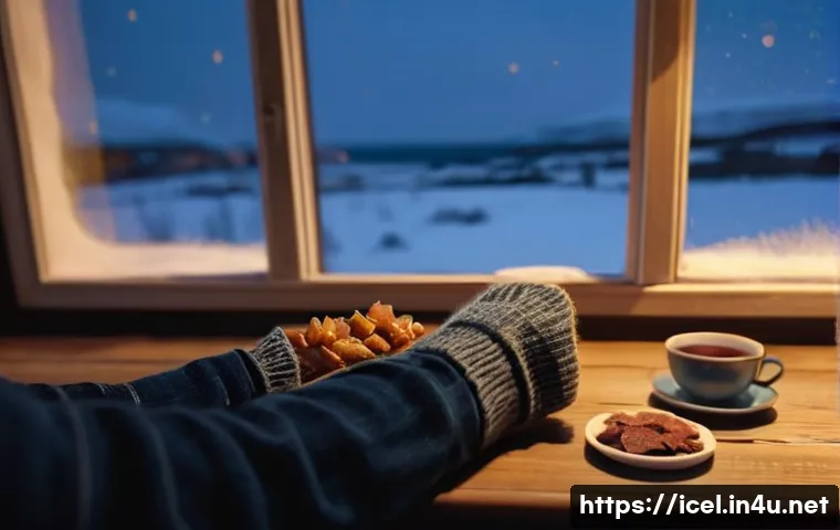 아이슬란드 전통 음식 하르드피스커 - **Prompt 1: Icelandic Winter Night Comfort with Hardfiskur**
"A cozy indoor scene in Iceland dur...